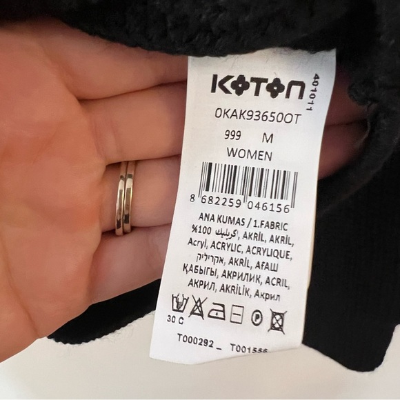 Koton Black Knit 1/4 Zip Neck Sweater Large Hoop Circle Pull NEW - Picture 6 of 16